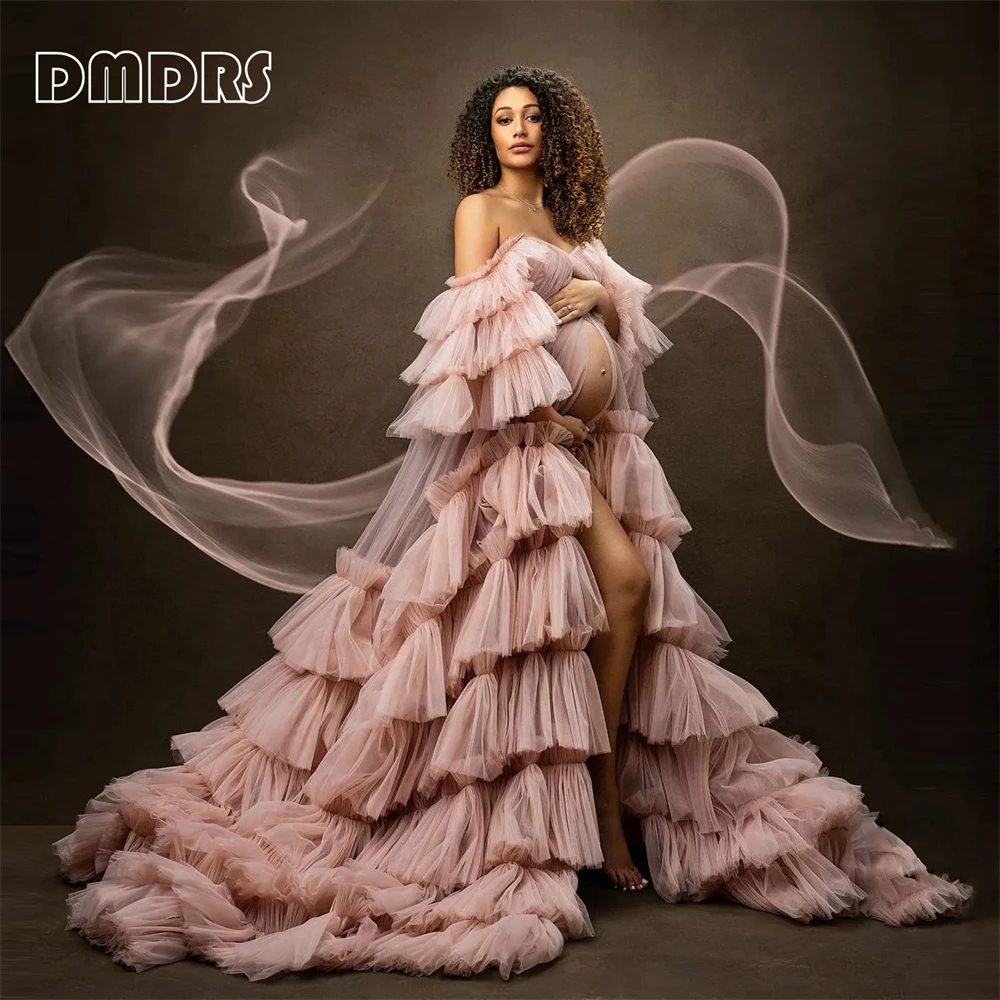 

Pluffy Maternity Dress for Photoshoot Off Shoulder Tiered Ruffles Tulle Maternity Gowns Pregnancy Women Robes Phaute Couture