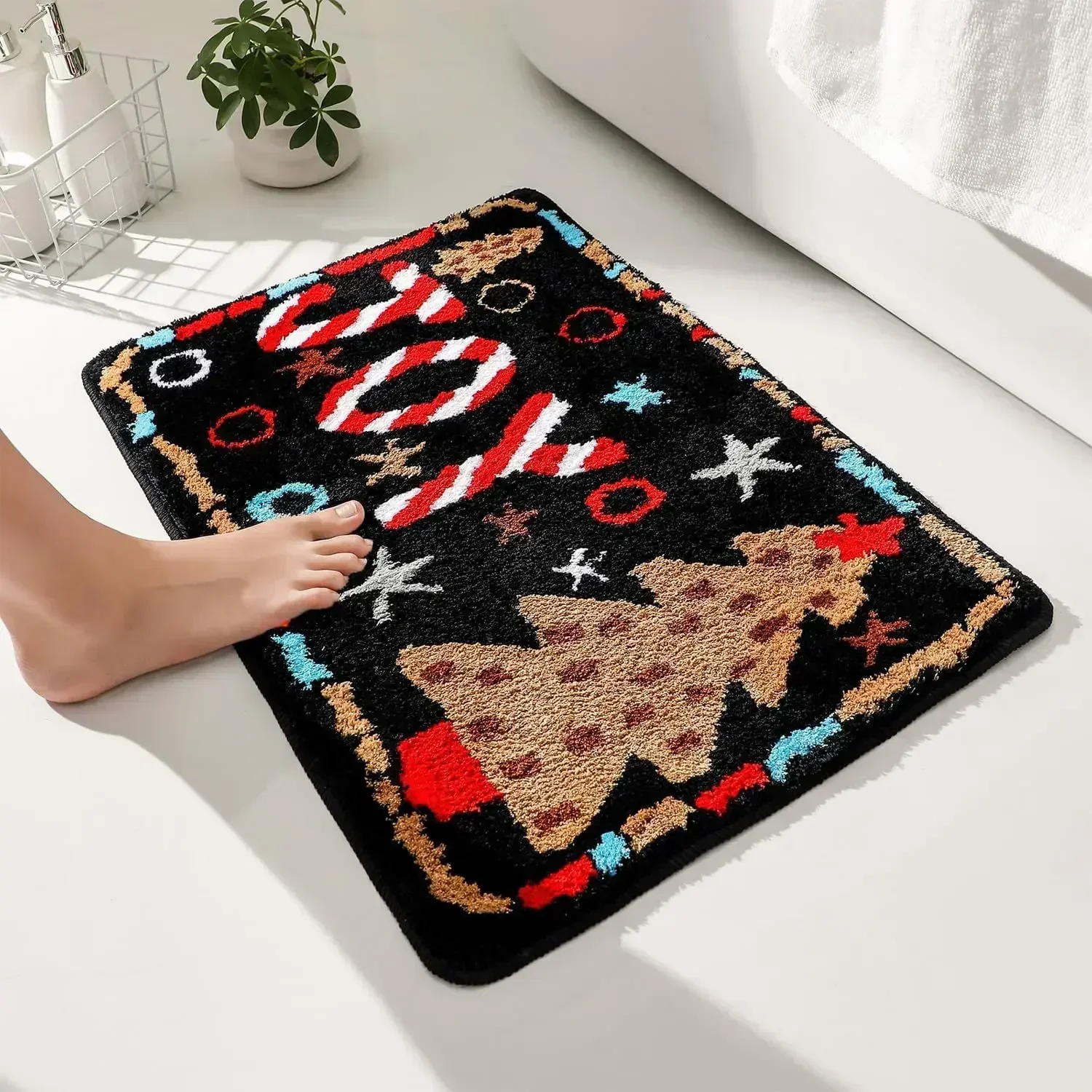 2024 Christmas Cashmere Decorative Floor Mat Entrance Door Mat Bedroom Bathroom Toilet Non-slip Carpet Holiday Home Decor Mats