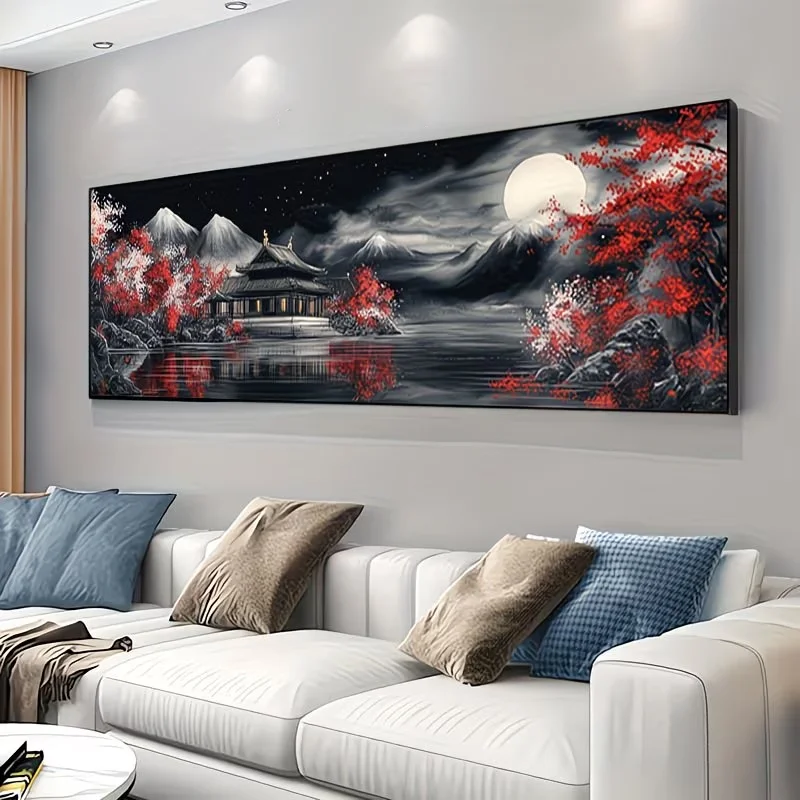 

5D Алмазная мозаика DIY: Красное дерево, Луна, Храм, Пейзаж. Алмазная вышивка крестом для декора стен дома.