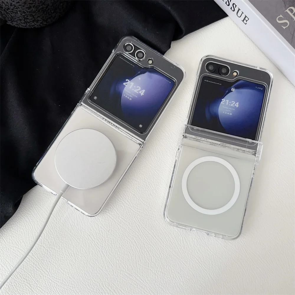 

Роскошный прозрачный чехол с шарниром для Samsung Galaxy Z Flip 6 5 4 3 7 Flip7 Flip6, магнитный, прозрачный, акриловый, ударопрочный, тонкий, жесткий чехол-накладка