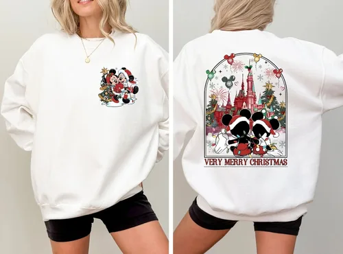 Sudadera navideña para pareja de Mickey Minnie, sudadera del Castillo de Disneyland para fiesta de Navidad muy feliz de Mickey