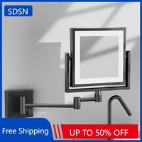 Square Led Folding Bathroom Makeup Mirror Wall Mounted Lighted 3X Magnifying Make-up Mirrors Dual Arm Extend Led Bath Mirrors