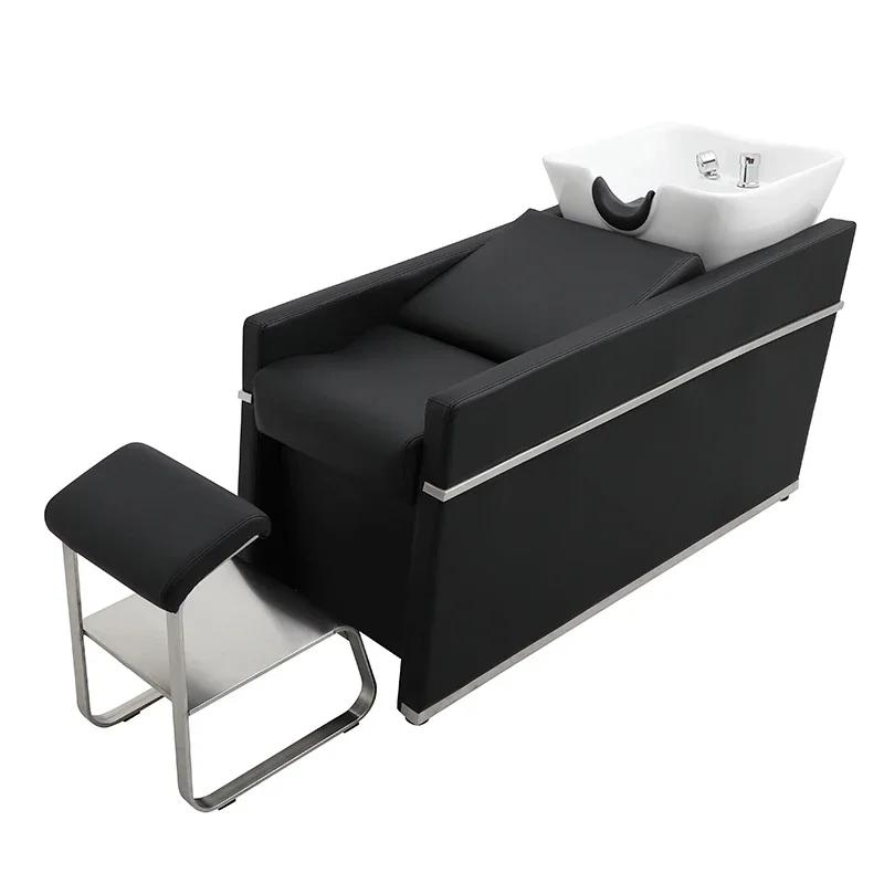 Shampoo Chair Stainless Steel Hair Salon Flushing Bed Simple Half Lying Hair Salon Salon Bed Ceramic Basin