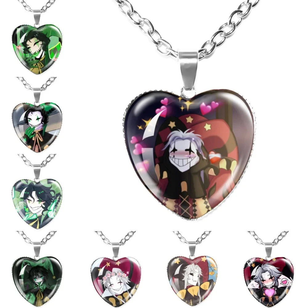 Game The F-Freak Circus Pierrot Necklace Harlequin Heart Glass Cabochon Pendant Necklace Bag Charm Jewelry Gif-