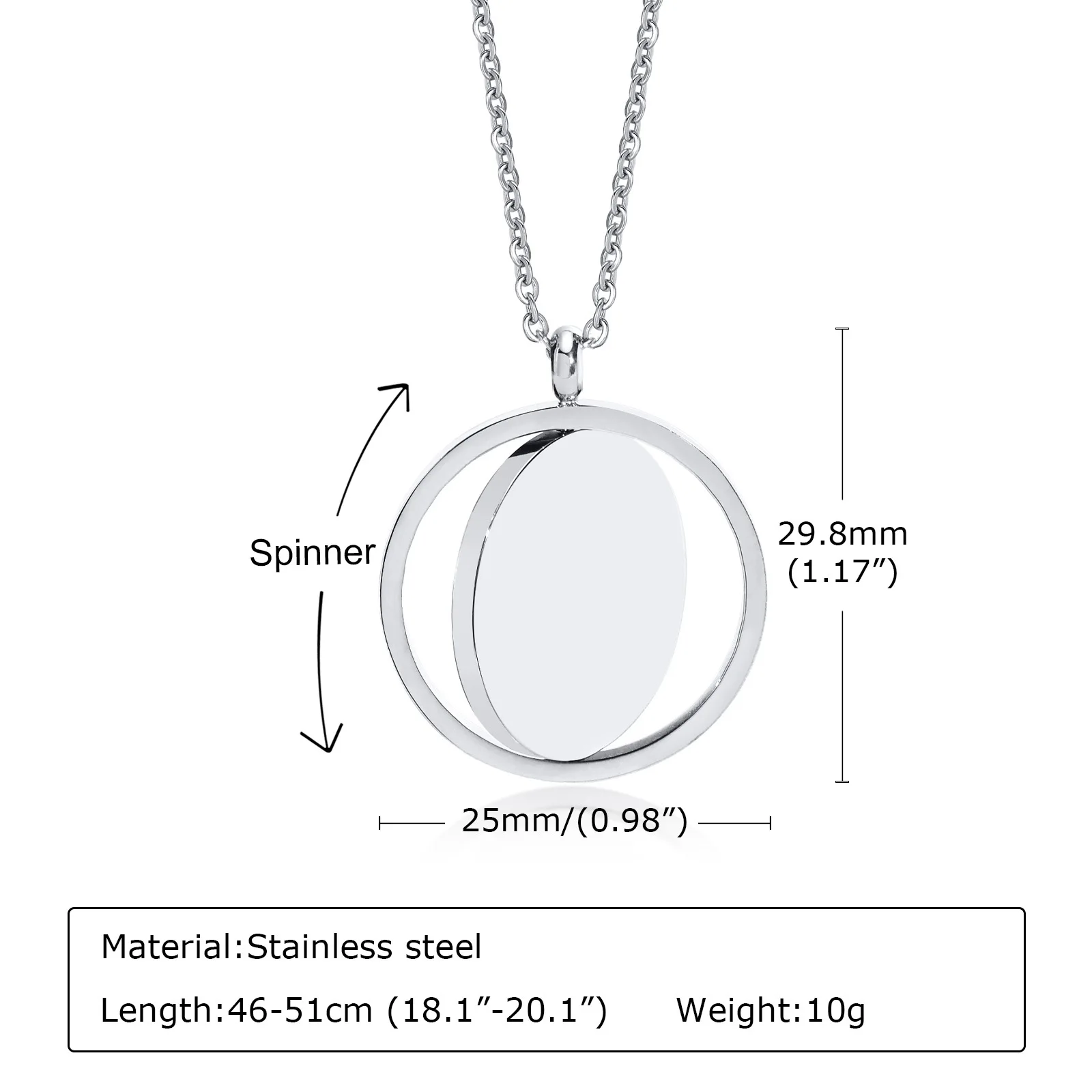 High Quality Stainless Steel Fashion Simple Everything Can Rotate Round Blank Pendant can be engraved Neckace