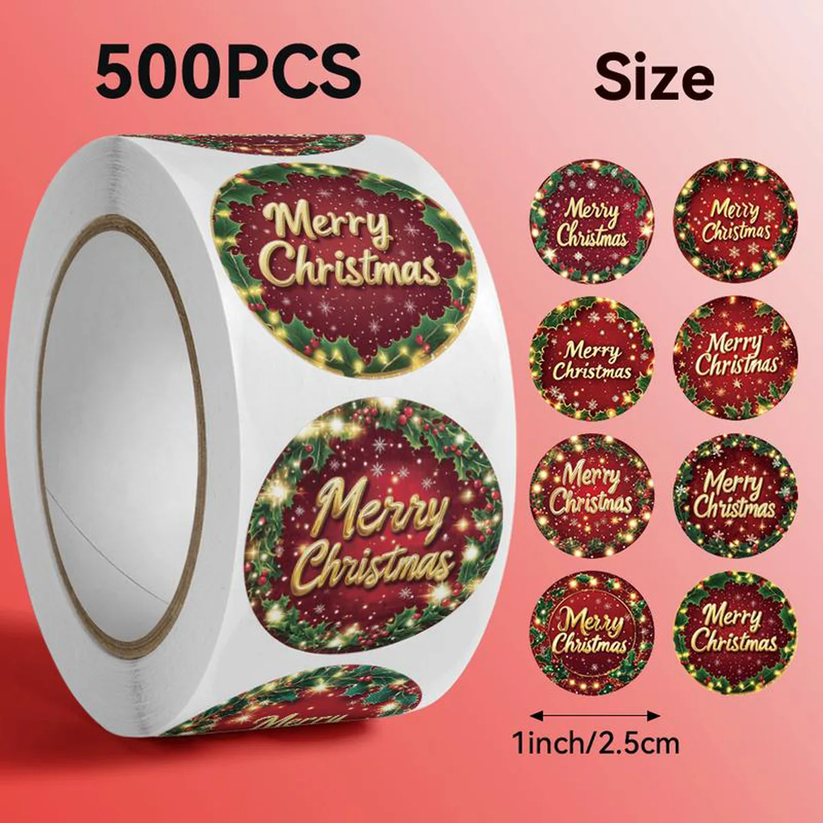 500Pcs Round Christmas Holiday Stickers Self Adhesive Tags for Xmas Gift Wrapping Envelope Sealing Package Card Decoration