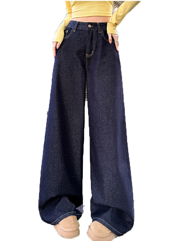 

plus Size Casual Wide Leg Jeans Women's Loose Fit Floor Length Trousers Spring Fashion Comfortable Straight Cut Denim Pants