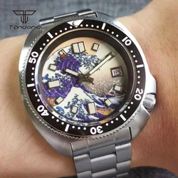 Tandorio 44mm NH35 Automatic Men's Watch C3 Super Lume Kanagawa Dial Sapphire Crystal Auto Date 20BAR Dive Wristwatch