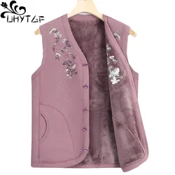 Grandma Autumn Winter Vest Woman's Embroidery Single Breasted Plush Warm Sleeveless Jacket Female Casual Waistcoat Coat 4XL 2925