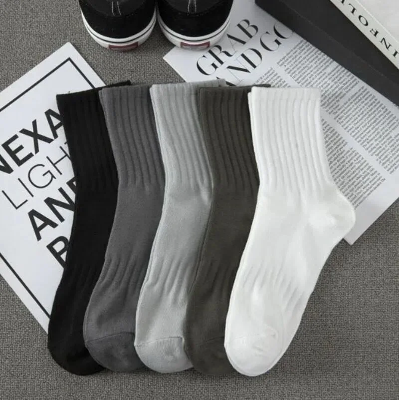 

5Pcs Breathable Men's Socks - Comfortable Cotton Blend Ankle High Socks for Men