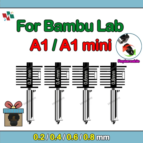 Imagen 1 del producto Para Bambu Lab A1 mini Hotend Kit con boquilla de acero endurecido de 0,2/0,4/0,6/0,8mm para laboratorio A1 reemplazar Hotend Kit para Bambu Hotend kit