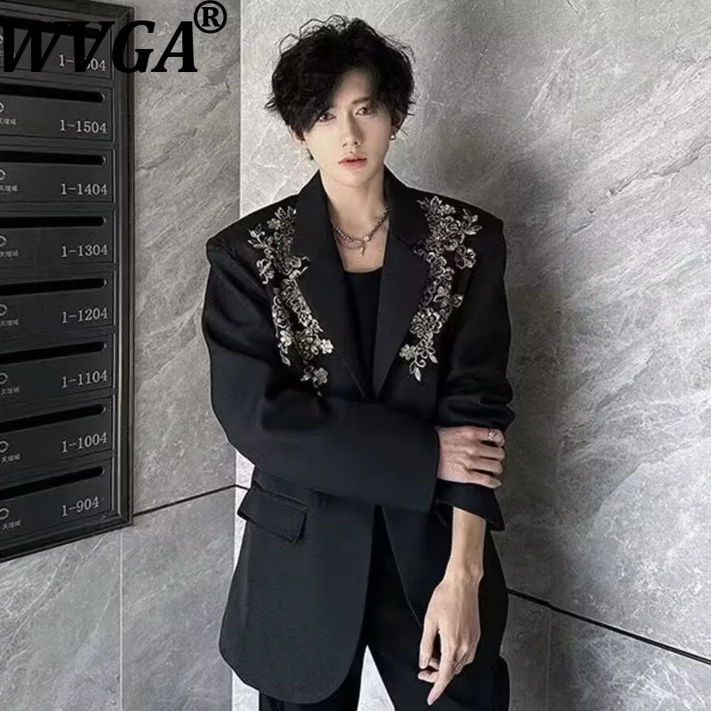 

Мужской пиджак WVGA: Новинка Весна-Осень, Элитный, с объемной вышивкой и пайетками, Модный, Нишевый, Шикарный, Повседневный, Ins W21610