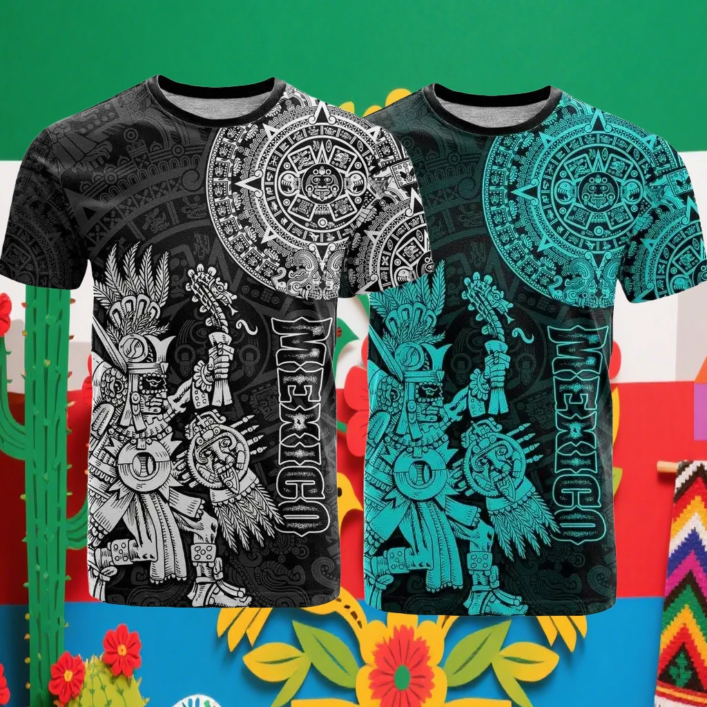 

Новая мужская быстросохнущая футболка с короткими рукавами в мексиканском стиле, футболка с рисунком орла-воина, свободный повседневный топ с круглым вырезом в стиле Харадзюку