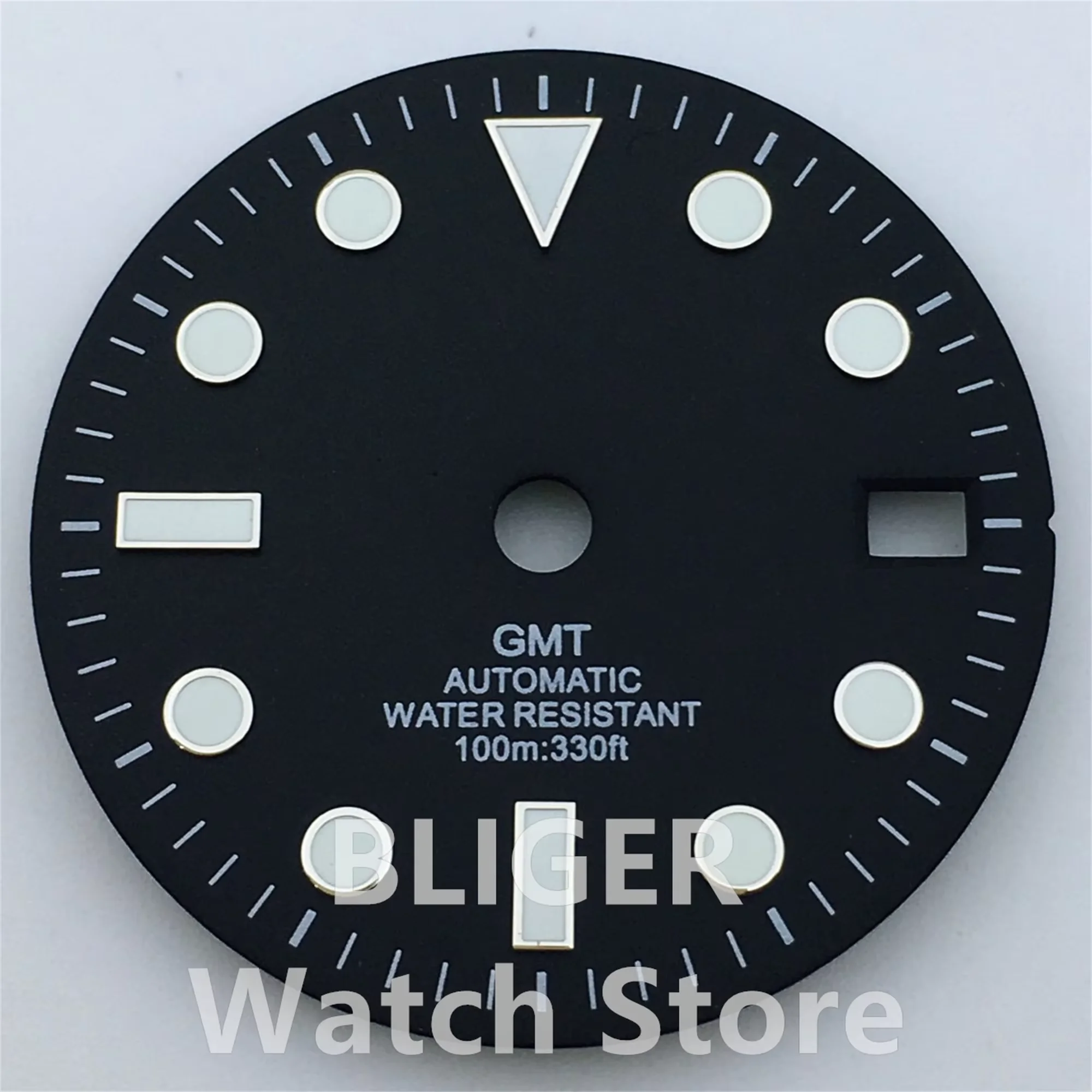 BLIGER 31mm NH34  Watch Dial Black Dial Fit GMT NH34 Movement Green Luminous