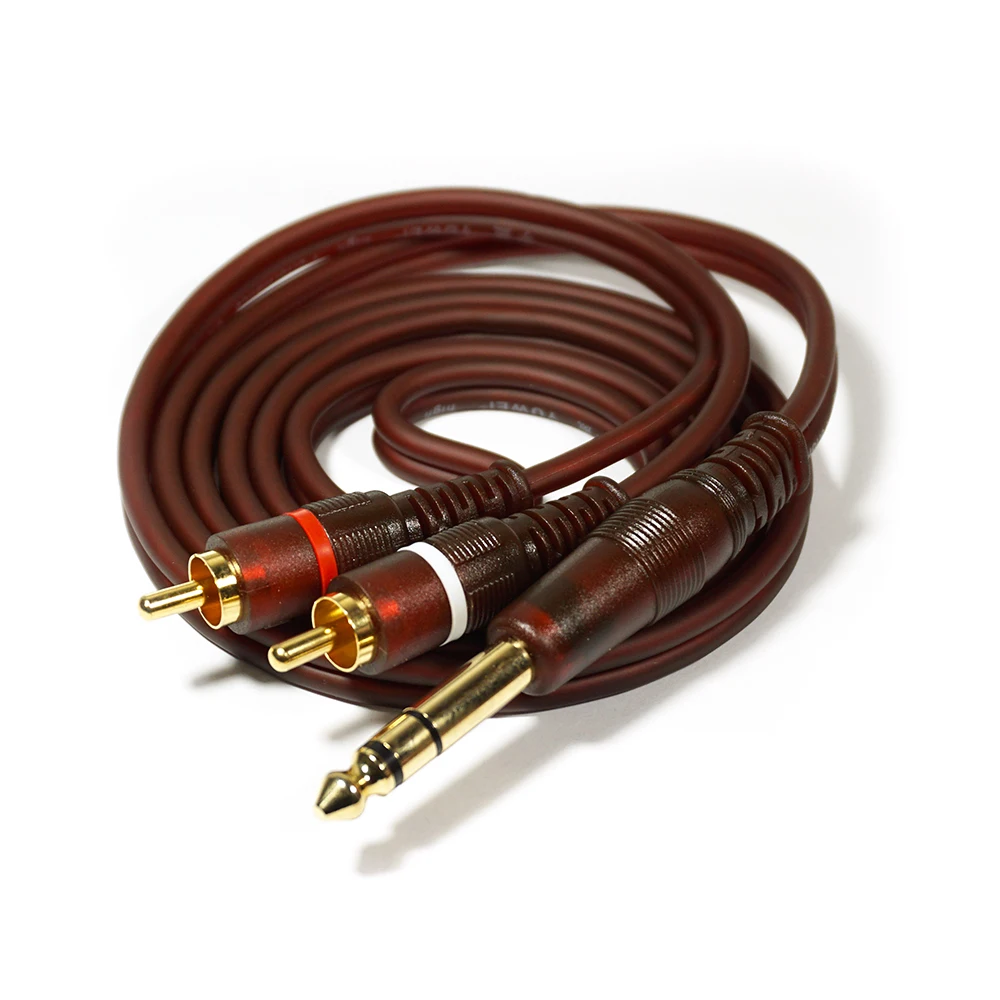 

6.35mm Stereo 1/4" TRS Male Jack Plug to 2 RCA Male Copper Wire Shield OFC Conductor HIFI Audio Cable 1.5m