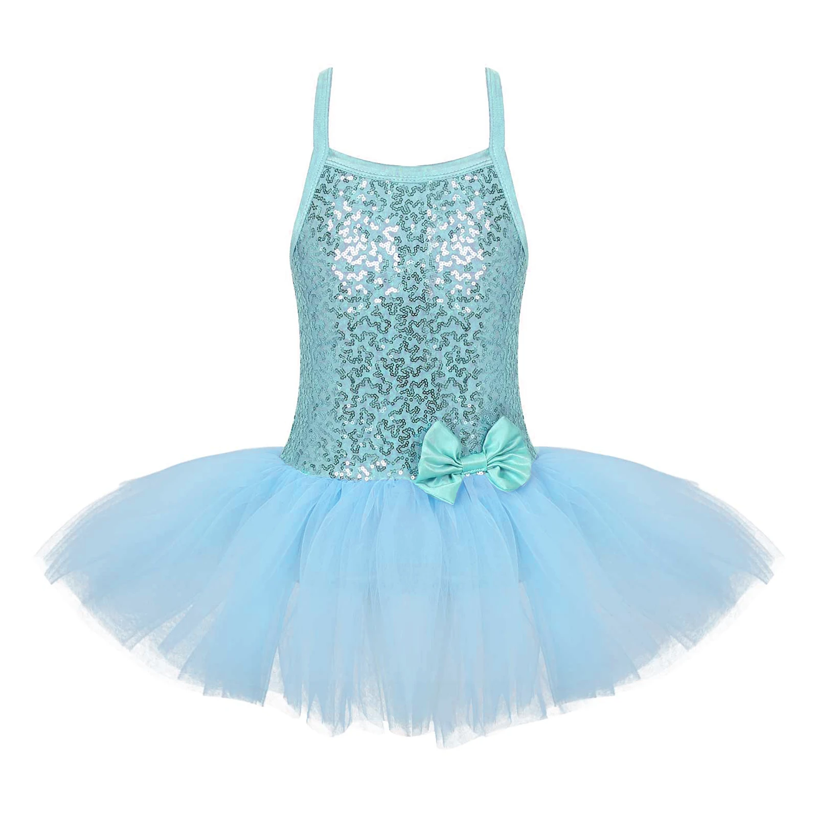 Kids Girls Sequins Ballet Dress Dancer Wear Gymnastic Leotard Tulle Tutu Dress for Stage Performance Ballet Dance Leotard Dress