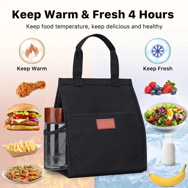 

Portable Large Lunch Bag Adult Student Insulated Thermal Tote Handbag Leakproof Cooler Bag with Drinks Holder for School Picnic