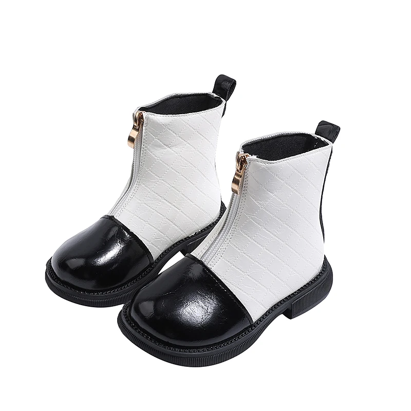 Girls Ankle Boots 2026 kid's Sleek Slim-Fit Mid-Calf Boots boy Lightweight Unlined Fashion Boots Black KL88158