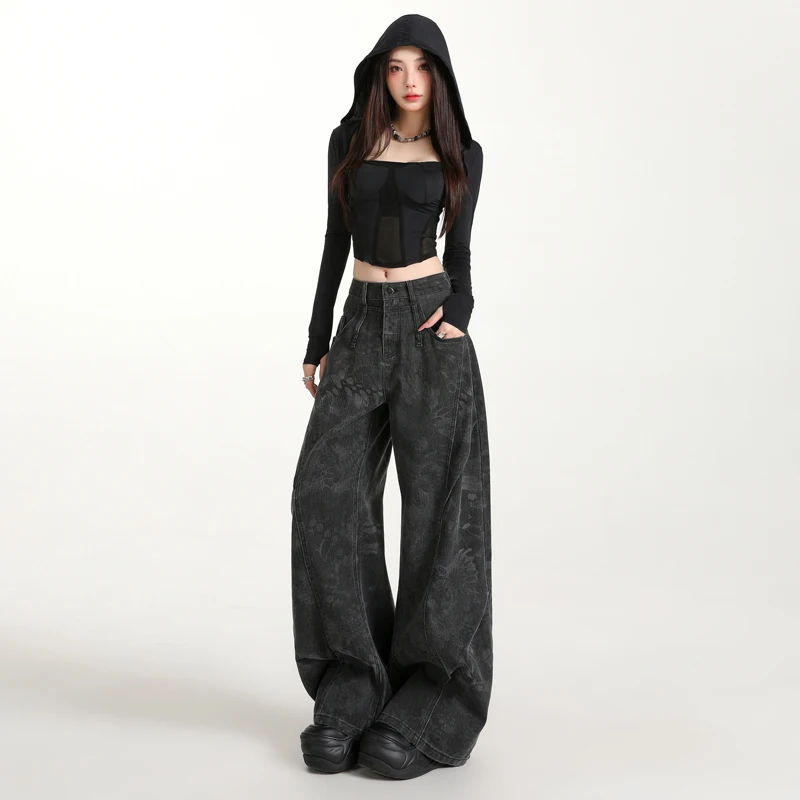 

2026New Spring Fashion Hot Girl Style Wide-Leg Pants Printed Trendy Straight-Leg Pants Women's Casual Pants