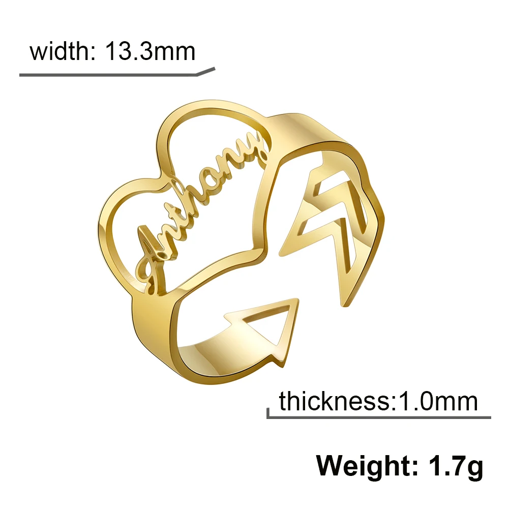 Sipuris-Bague Coeur d\'Amour en Acier Inoxydable pour Femme, Nom Personnalisé, Ouverture Réglable, Bijoux Tendance, Cadeaux, 2024