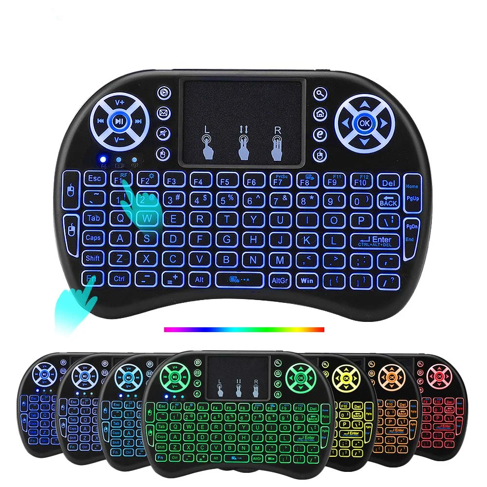 7 Colors i8 Keyboard Backlight English Russian Air Mouse Wireless Touchable Remote Control for Smart TV Box Desktop Touchpad PC