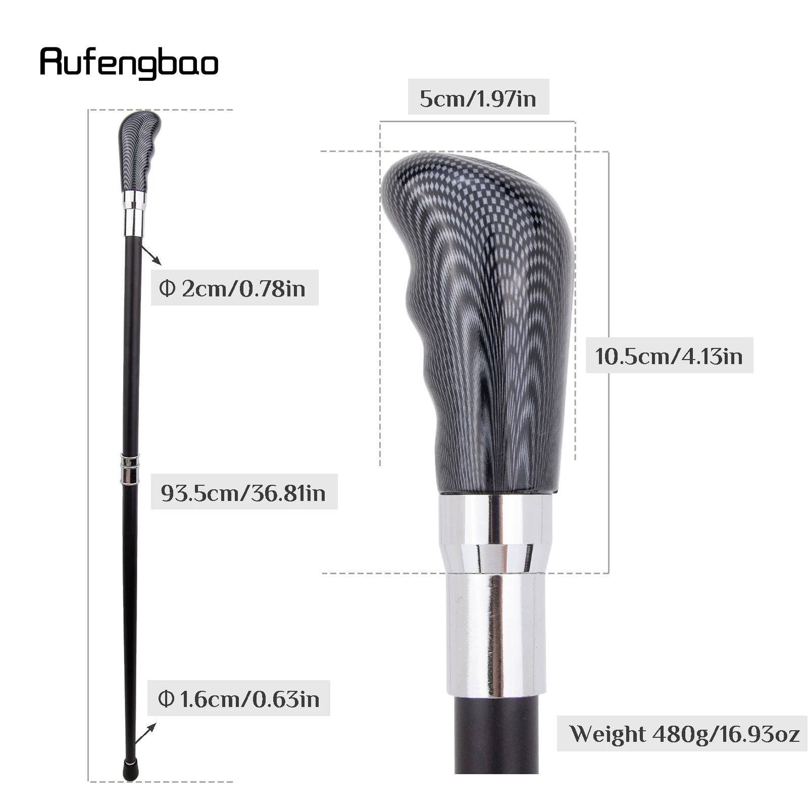 Black Grid Silver Walking Cane Fashion Decorative Walking Stick Gentleman Elegant Cosplay Cane Performance Stage Cane 94cm
