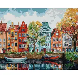 Copenhagen Scenery Pattern Cross Stitch Kit Aida 14 16 11CT White Canvas Printed Fabric Embroidery DIY Handmade Needlework Kits