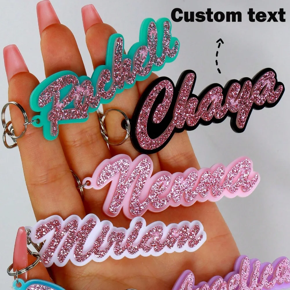 

Lateefah Personalized Any Name Words All Colours Backpack Tags Colorful Cute Custom-made Glitter Acrylic Keychains