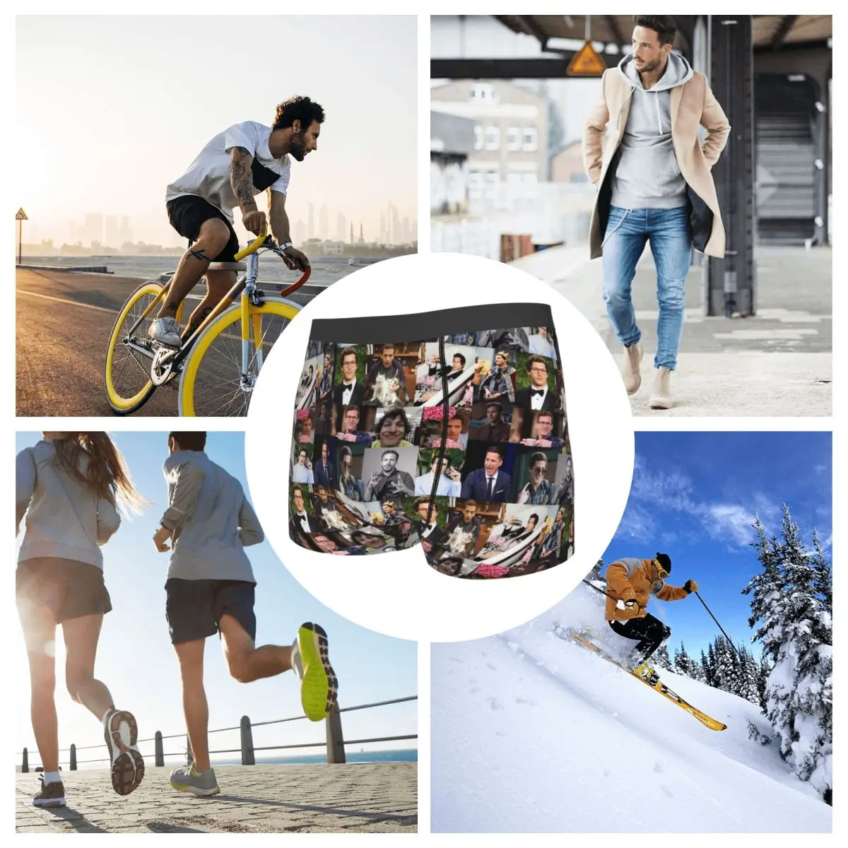 กางเกงบ็อกเซอร์ขาสั้นแอนดี้ แซมเบิร์ก(เจค เปราลตา) ภาพคอลลาจ กางเกงในชาย ชุดชั้นในชายใส่สบายสำหรับผู้ชาย ของขวัญสำหรับแฟนหนุ่ม