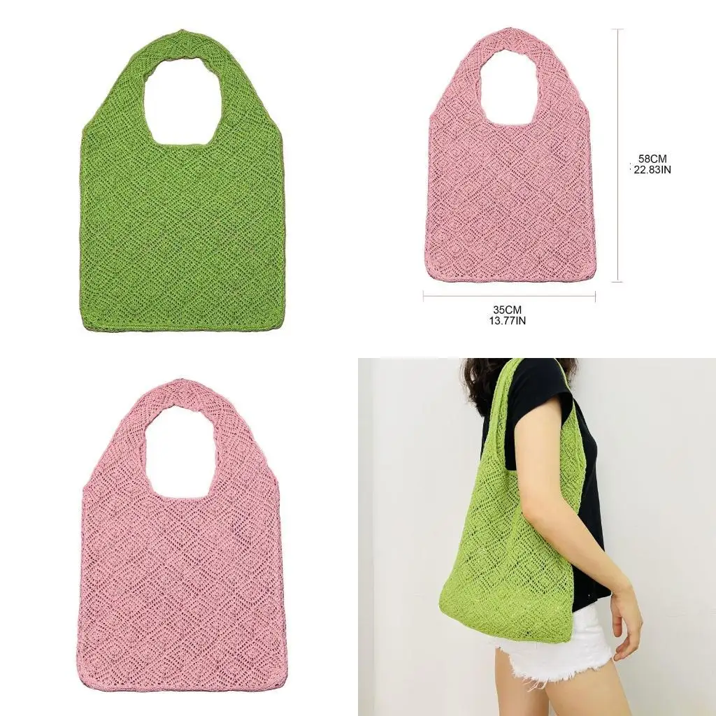 

X90D Large Knitted Tote Bag Aesthetic Boho Handbags Book Storage Bag Shoulder Bag