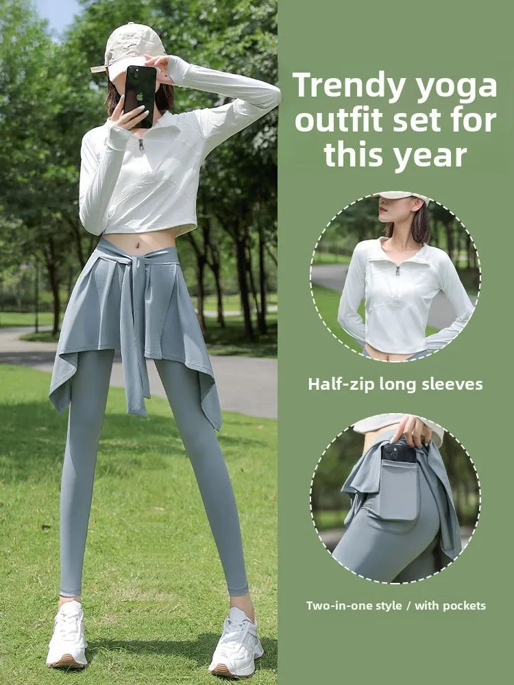 Conjunto de ropa deportiva para correr y Yoga para mujer, ropa de escalada y montaña, falda para correr por la mañana, pantalones largos con cremallera