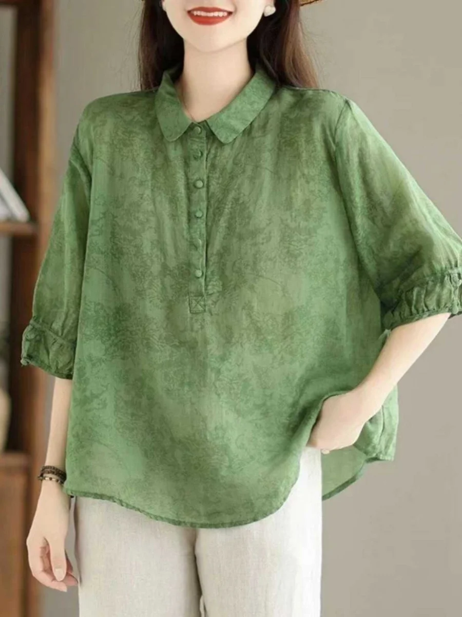 

Летний женский повседневный топ из хлопка и льна с отложным воротником, дышащий, удобный, модный, для поездок на работу