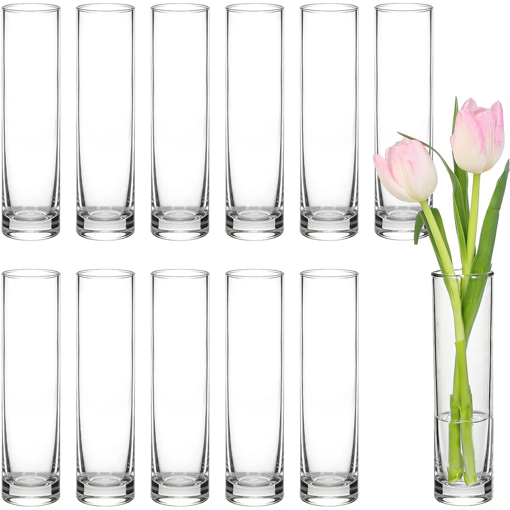 Glass Cylinder Bud Vases for Centerpieces Clear Small vases,Handmade Slim Flower Vases Wedding Table Decor for Single Rose vases