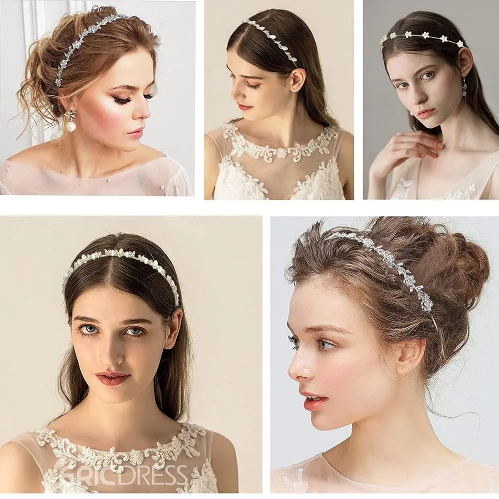 Crystal Rhinestone Headband Pearls  Hairband Women Bridal Wedding Tiara Hair Accessories Crown Headband  Headwear