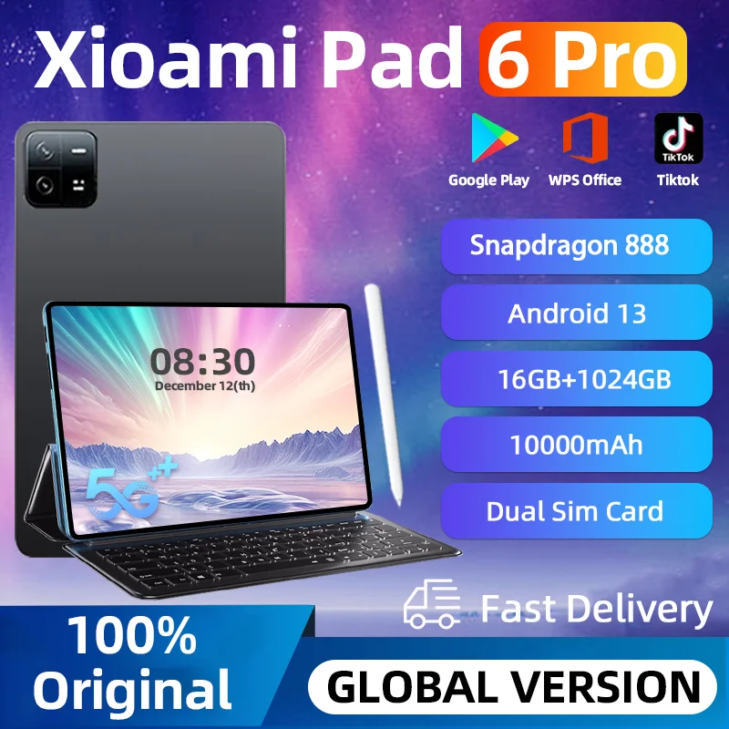 2024 oryginalna wersja globalna tablety PC Pad 6 Pro Snapdragon 888 Android 13 HD 4K 16GB + 1TB 5G tablety podwójna karta SIM WIFI Mi Tab