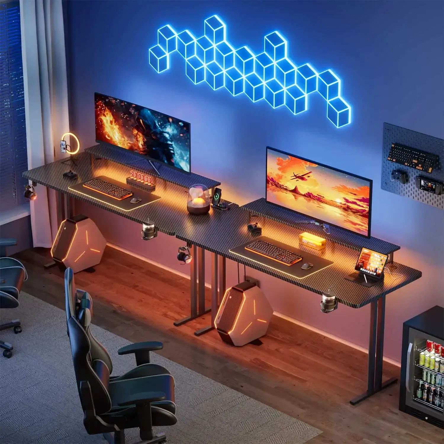47 inch Gaming Desk with LED Lights & Power Outlet, Computer Gamer Desk with Monitor Stand