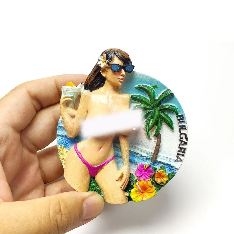 

American Vacation Style Bikini Magnet Refrigerator Sticker Exquisite Resin Hand-painted Eye-catching Travel Souvenir
