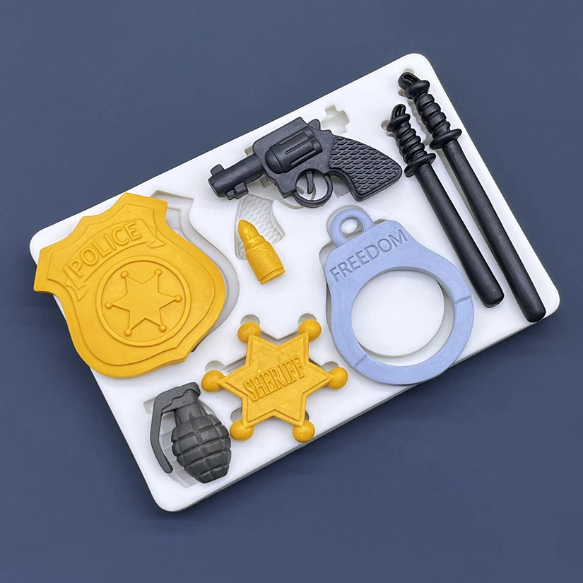 Baton Gun Handcuffs Sheriff\'s Badge Silicone Mold Sugarcraft Cupcake Baking Mold Chocolate Fondant Cake Decorating Tools