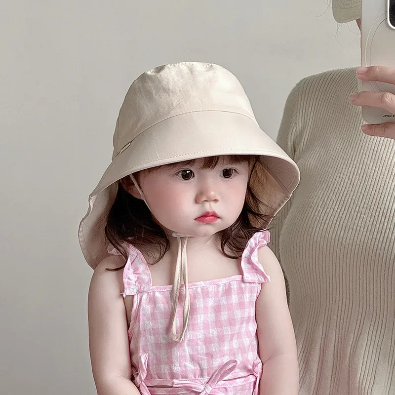 chapeu-de-sol-infantil-de-verao-fino-e-de-secagem-rapida-para-atividades-ao-ar-livre-bone-bucket-anti-uv-com-protecao-de-pescoco-cor-solida-ajustavel-viseira-infantil