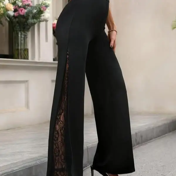 

Casual Pants for Men And Women with Contrast Color Lace Straight Leg High Waist Neutral G Other Material 00% Winter Col...