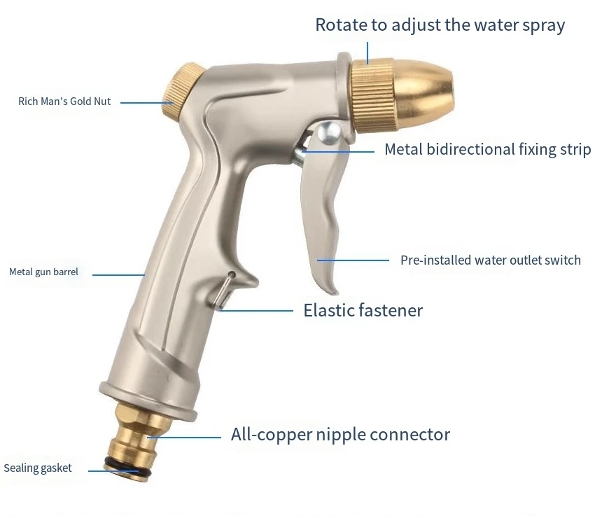رذاذ حديقة من النحاس النقي، فوهة خرطوم الضغط العالي، مسدس رش قابل للتعديل لسقي النباتات #5
