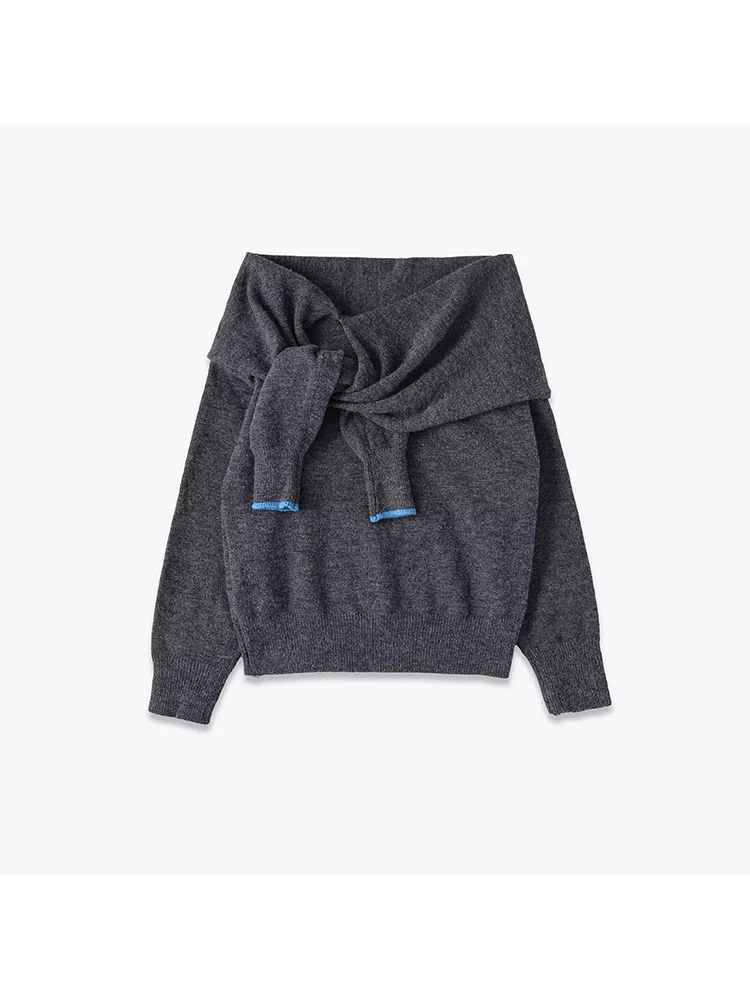 

European style new women's fashion versatile temperament simple loose off-shoulder knit sweater jacket
