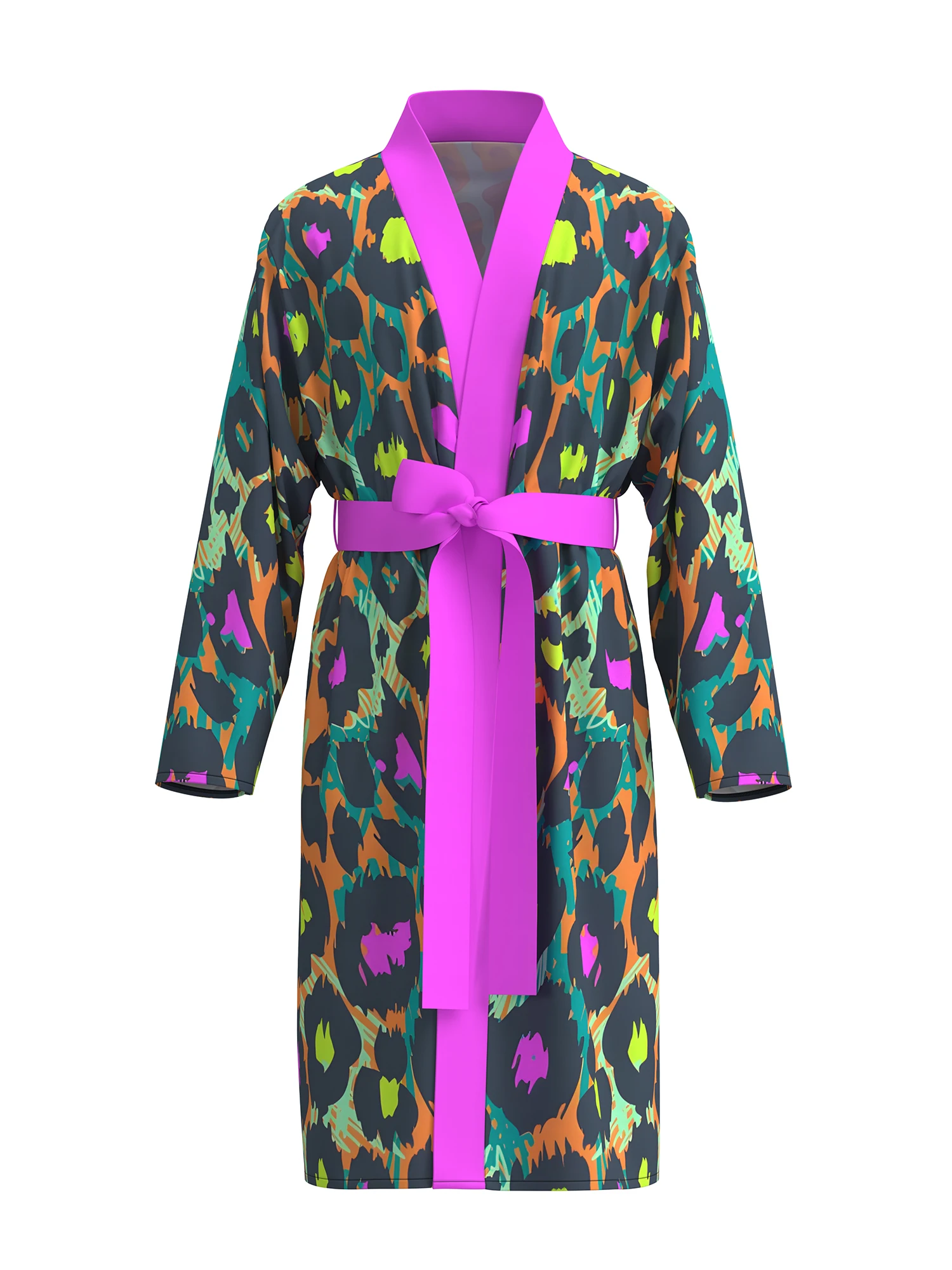 

Men's 3D printed bathrobe with colorful leopard print skin-friendly quick-drying spring and autumn thin style with belt