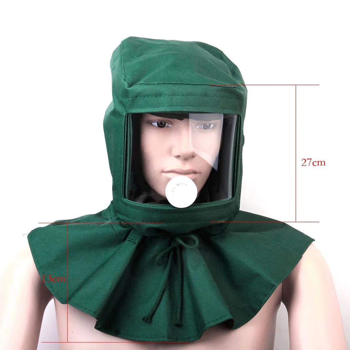 قناع ساندبلاستر من القماش المتين باللون الأخضر، عدسة أكريليك سميكة، قناع واقٍ من الغبار والرمل، غطاء سفع رملي مقاوم للرياح للطحن