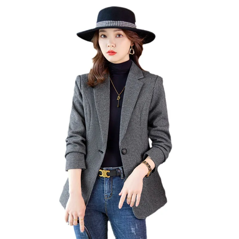 Women Korean Turn-Down Collar Casual Single Button Slim Long Sleeve Blazer Fashion 2025New Winter Autumn Jacket Female Outerwear