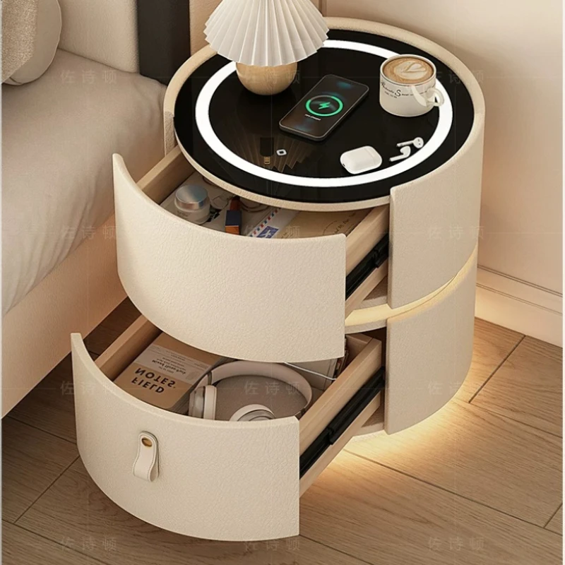 Round Smart Nightstand Home With Wireless Charging Light Modern Wooden Bedside Table With Storage Drawer For Bedroom Furniture - view 5