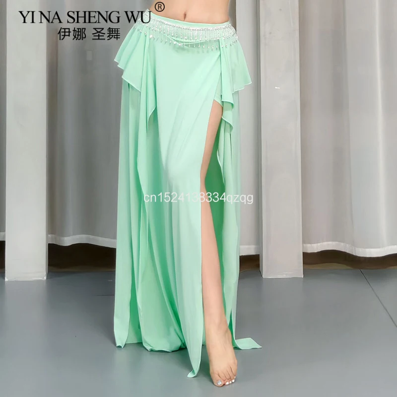 Jupe Sexy à Double fentes, jupe d'entraînement de danse du ventre, vêtements de danse pour adultes, jupe longue de danse du ventre orientale pour femmes