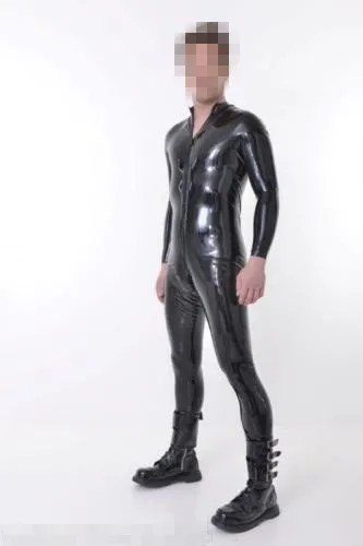 

Latex Uniform Men Black Handsome Tight Suit With Zipper Size XXS-XXL