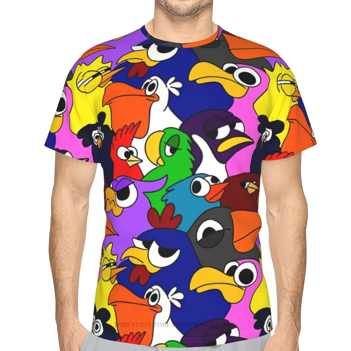 Colorful Flock Bird Summer Mens T Shirts 3D Printed Oversized Polyester Tshirt Quick-drying Short Sleeve Breathable Clothes