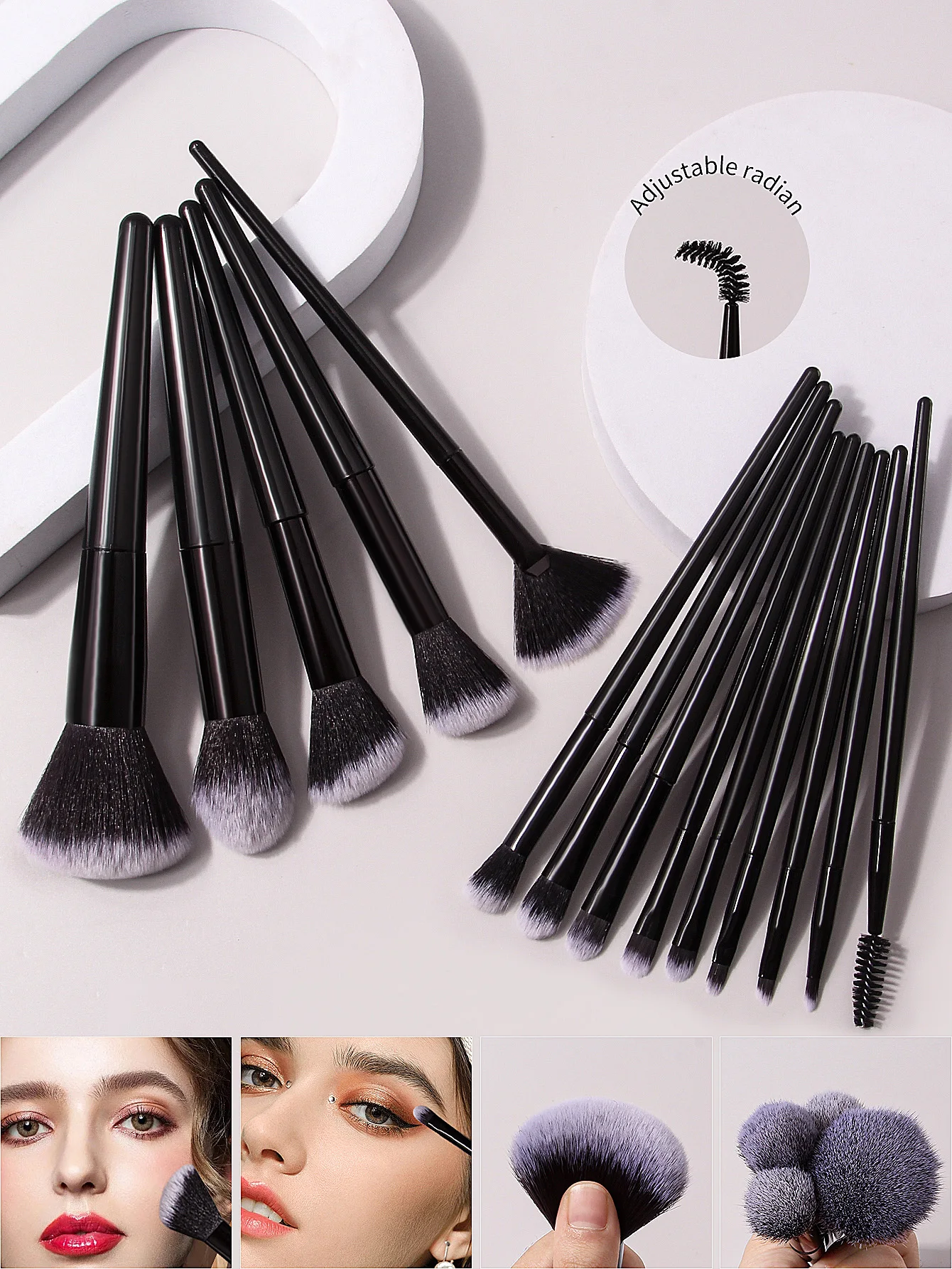 Conjunto de pincéis de maquiagem de 14 peças, pincel de sombra, pincel de contorno, pincel de máscara, design portátil de cerdas macias, ferramenta de maquiagem profissional